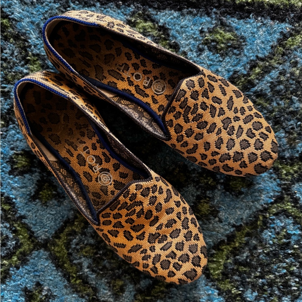 Rothy's Brown and Black Leopard Print loafers